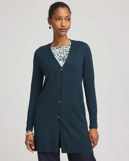 Chico's Ella Pocketed Cardigan Sweater Teal Shadow