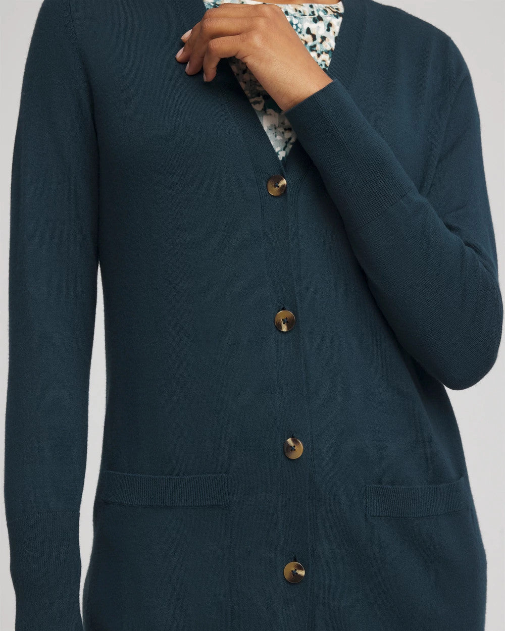 Chico's Ella Pocketed Cardigan Sweater Teal Shadow