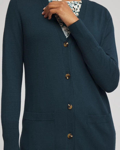 Chico's Ella Pocketed Cardigan Sweater Teal Shadow