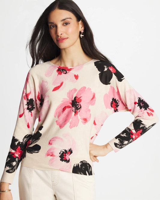 Chico's Printed Bateau Dolman Pullover Sweet Blossom
