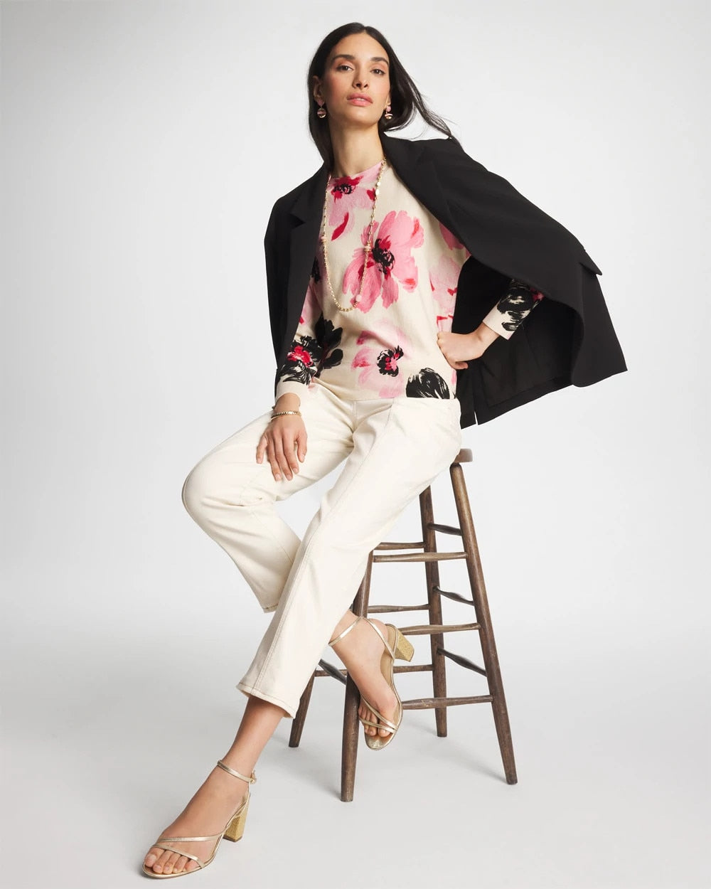 Chico's Printed Bateau Dolman Pullover Sweet Blossom