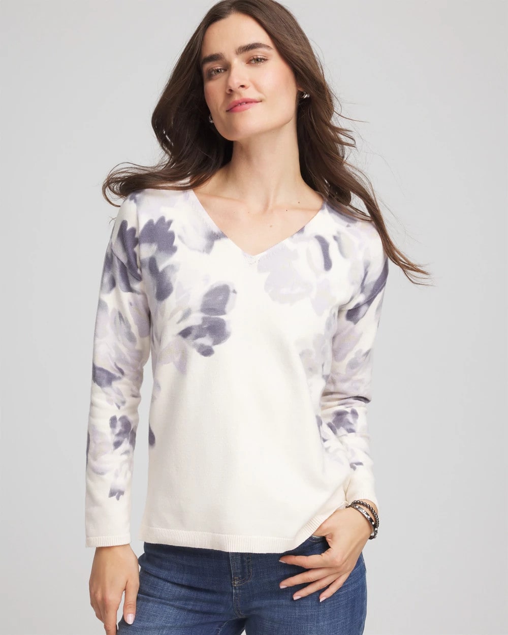 Chico's Printed V-Neck Sweater Multi