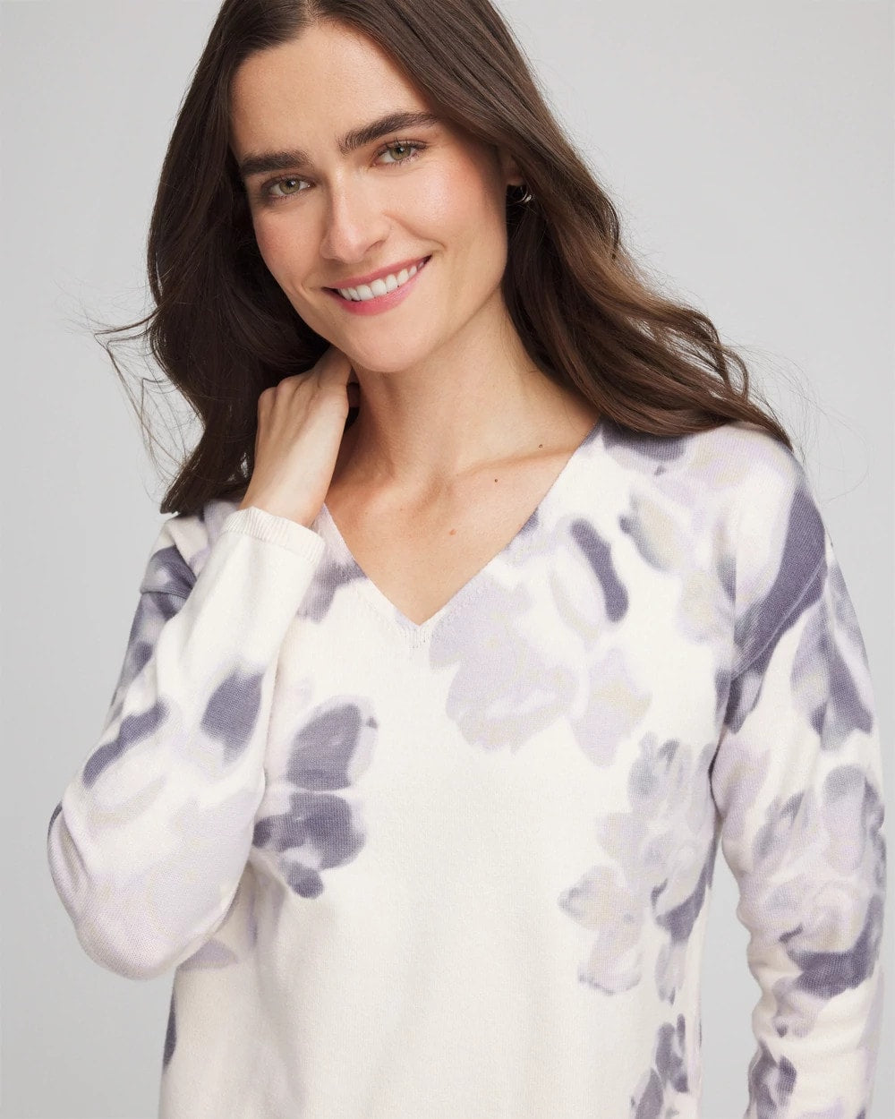 Chico's Printed V-Neck Sweater Multi