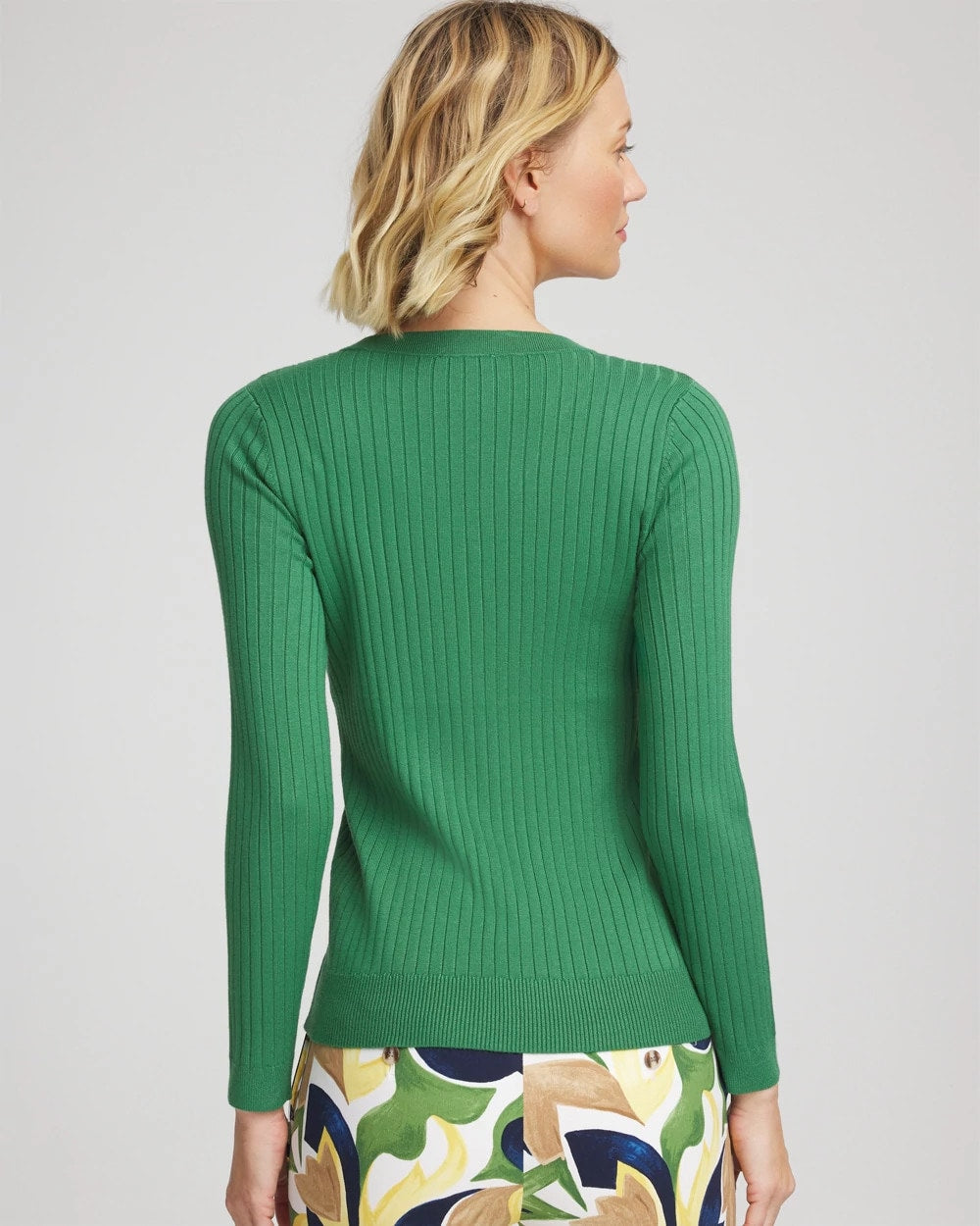 Chico's Ribbed Button Henley Sweater Jardin Green