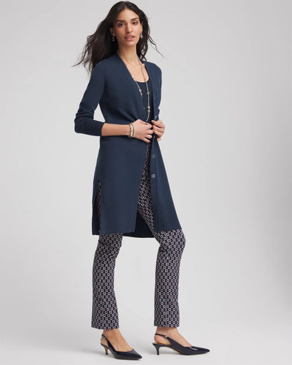 Chico's Novelty Duster Button Cardigan Passport Blue