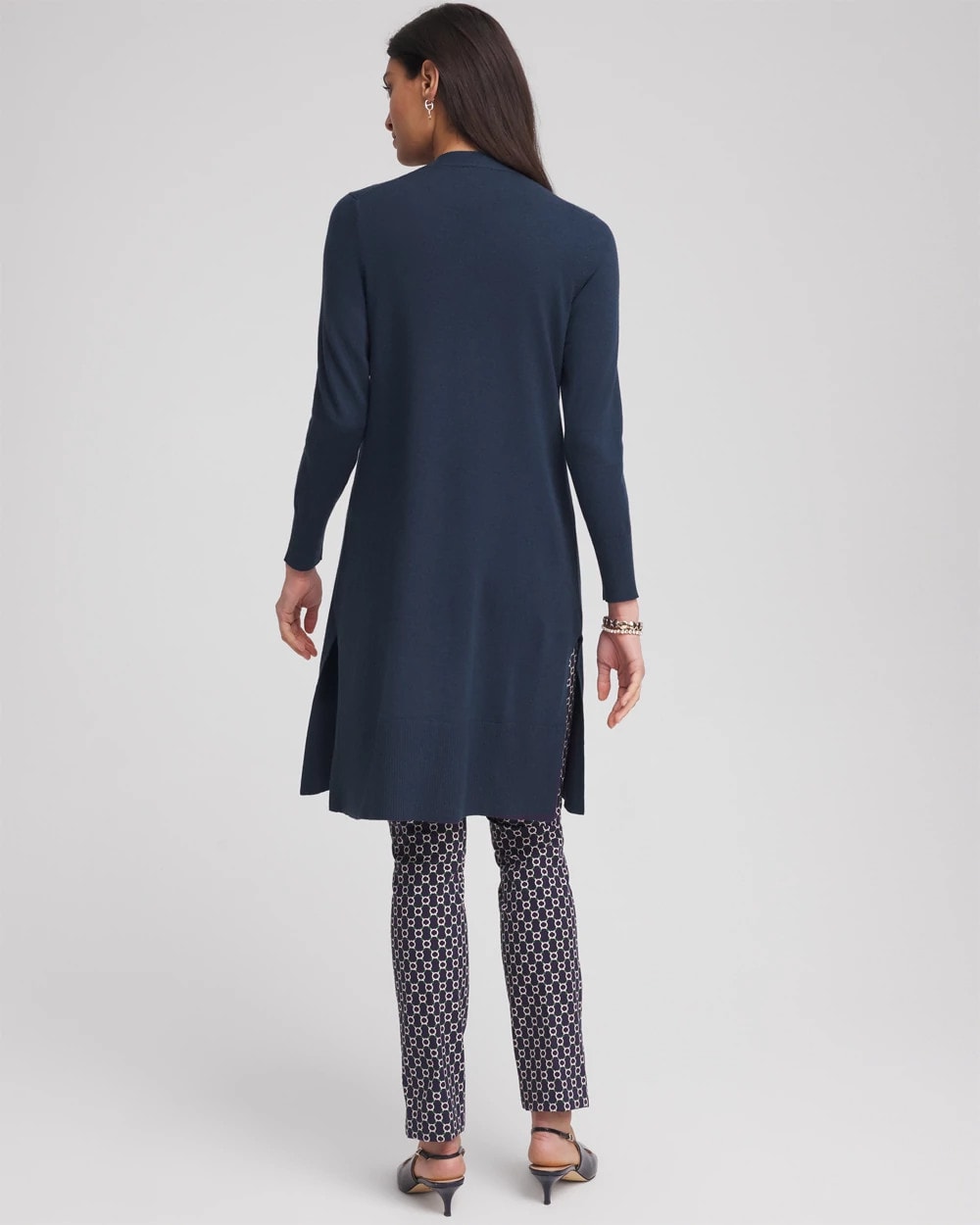 Chico's Novelty Duster Button Cardigan Passport Blue