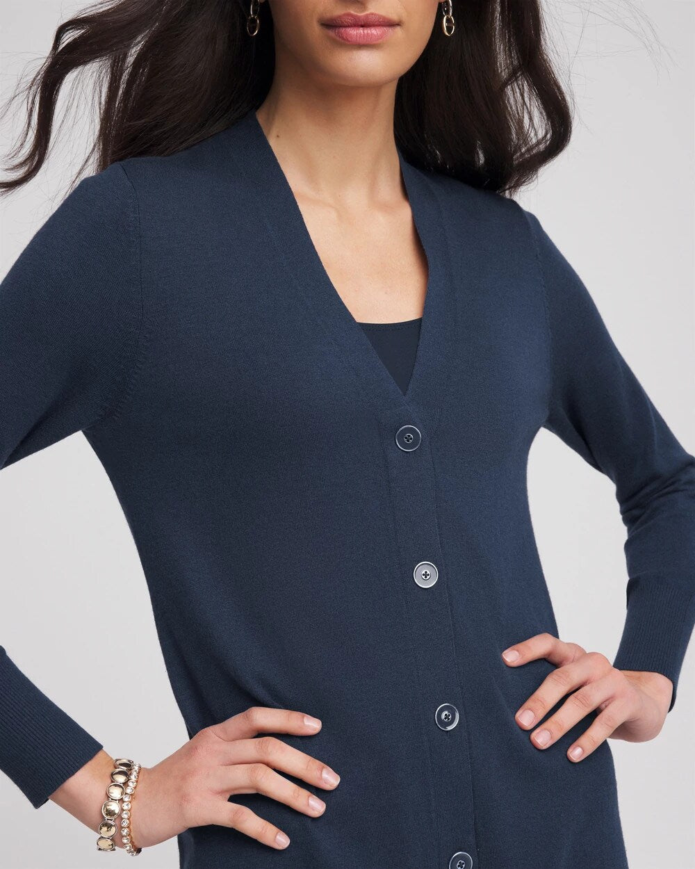 Chico's Novelty Duster Button Cardigan Passport Blue