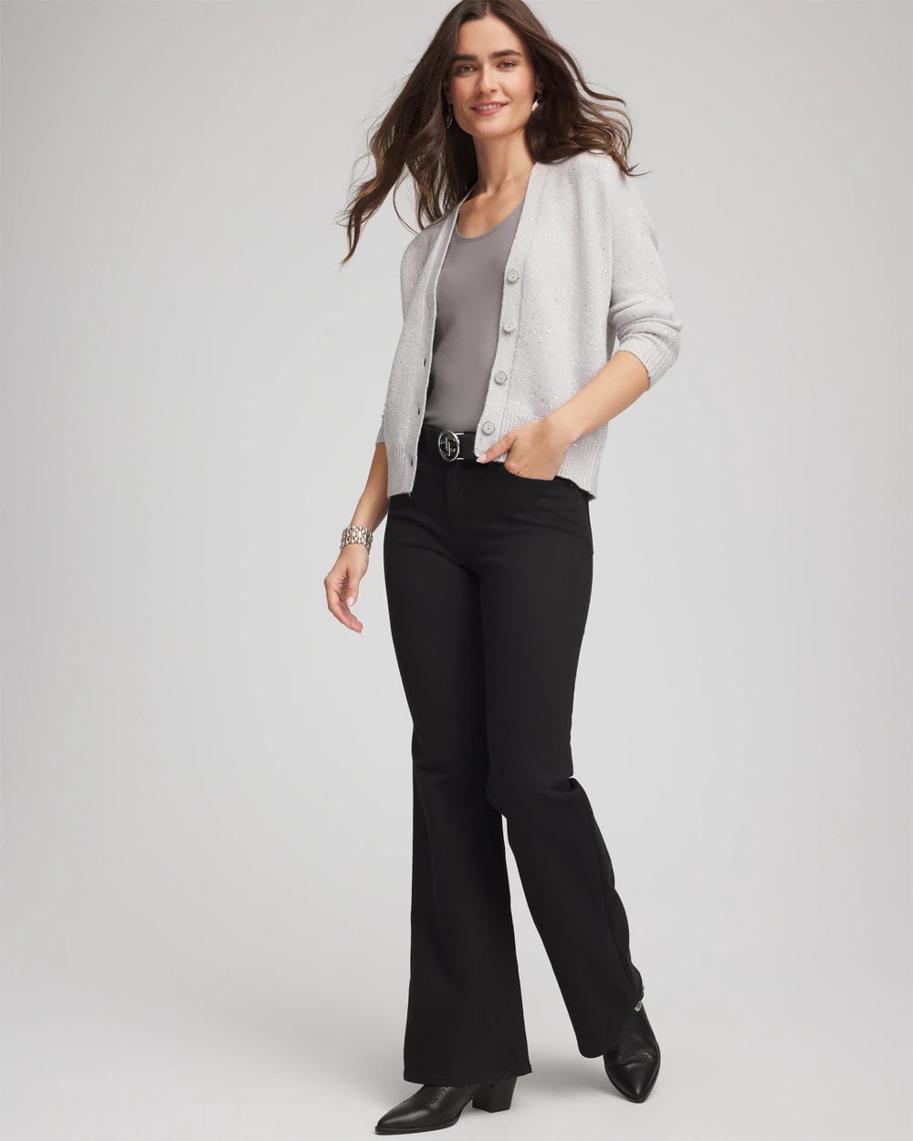 Chico's Shine Boyfriend Cardigan Dove Gray