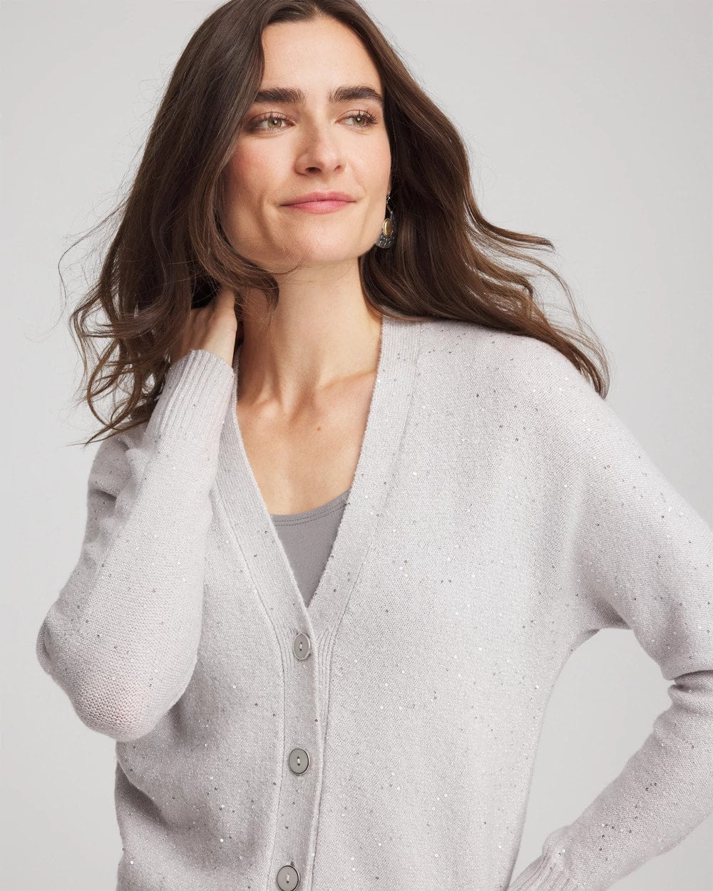 Chico's Shine Boyfriend Cardigan Dove Gray
