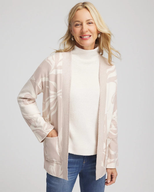 Chico's Abstract Bloom Cardigan English Cream