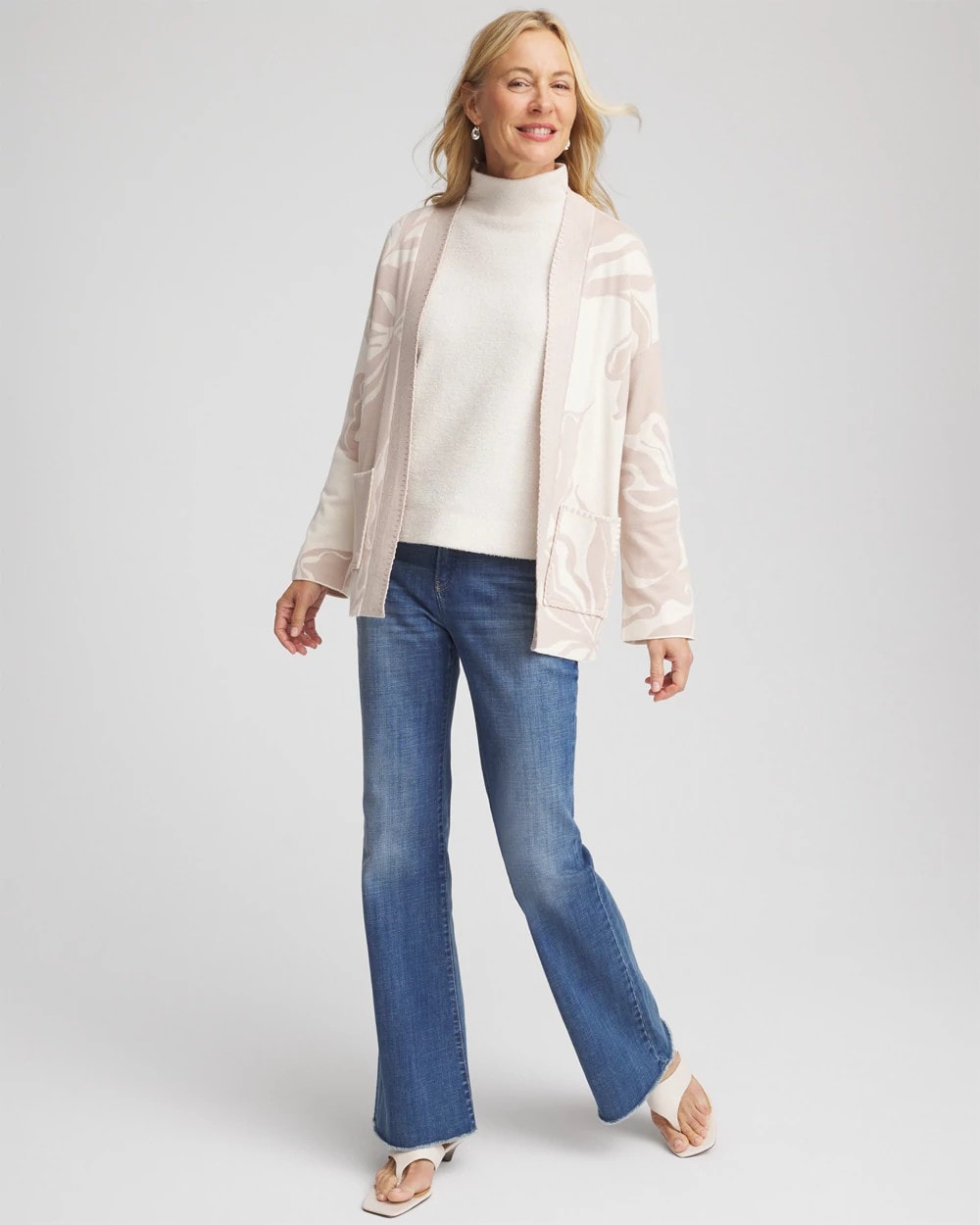 Chico's Abstract Bloom Cardigan English Cream