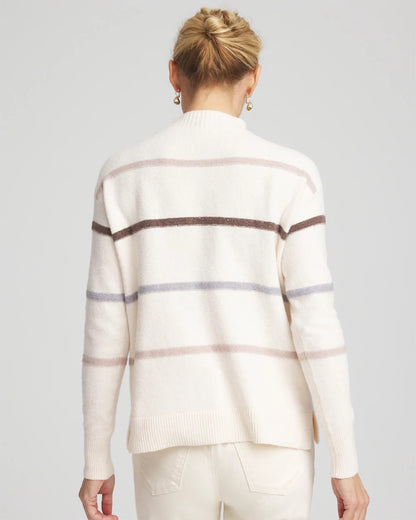 Chico's Sequined Stripe Pullover Sweater English Cream