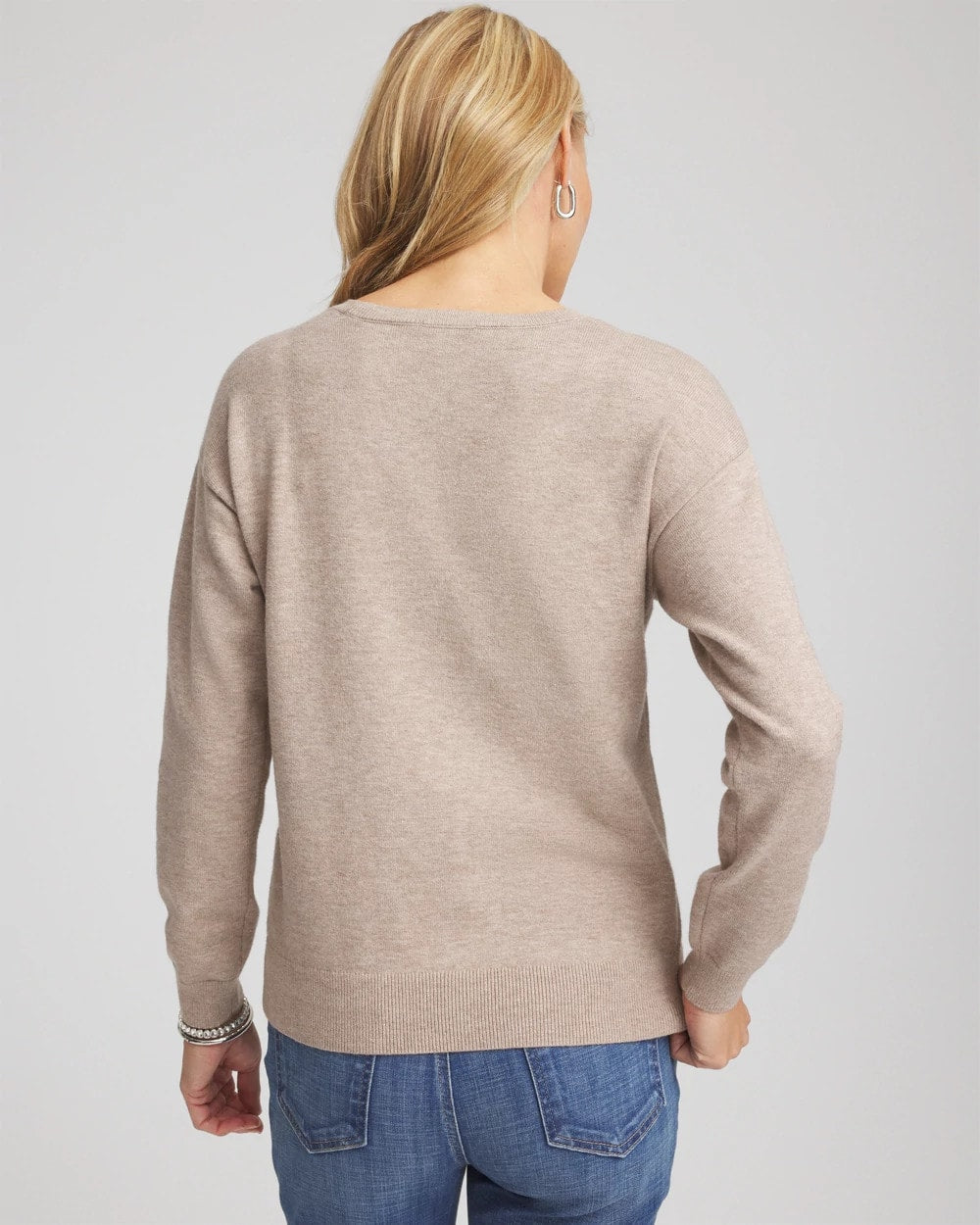 Chico's Floral Sequined Pullover Smokey Taupe