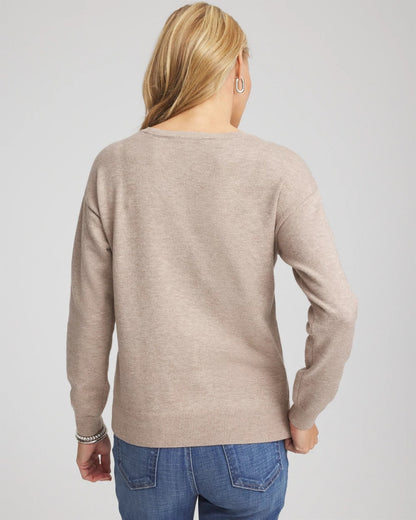 Chico's Floral Sequined Pullover Smokey Taupe