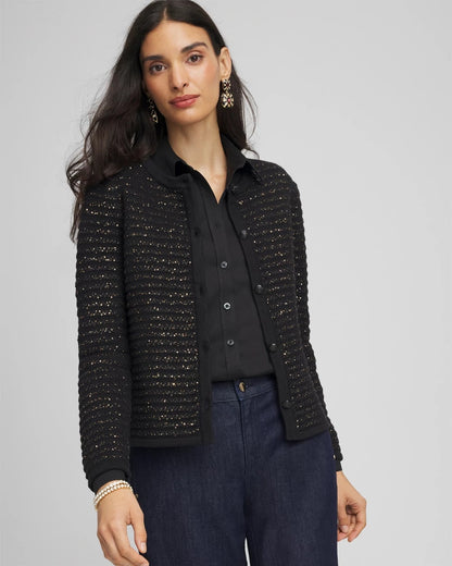 Chico's Shine Cropped Cardigan Black