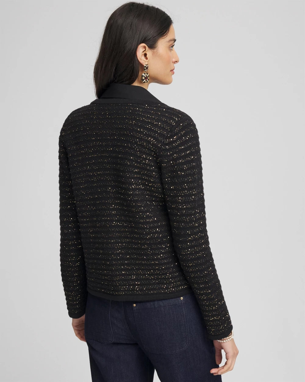Chico's Shine Cropped Cardigan Black