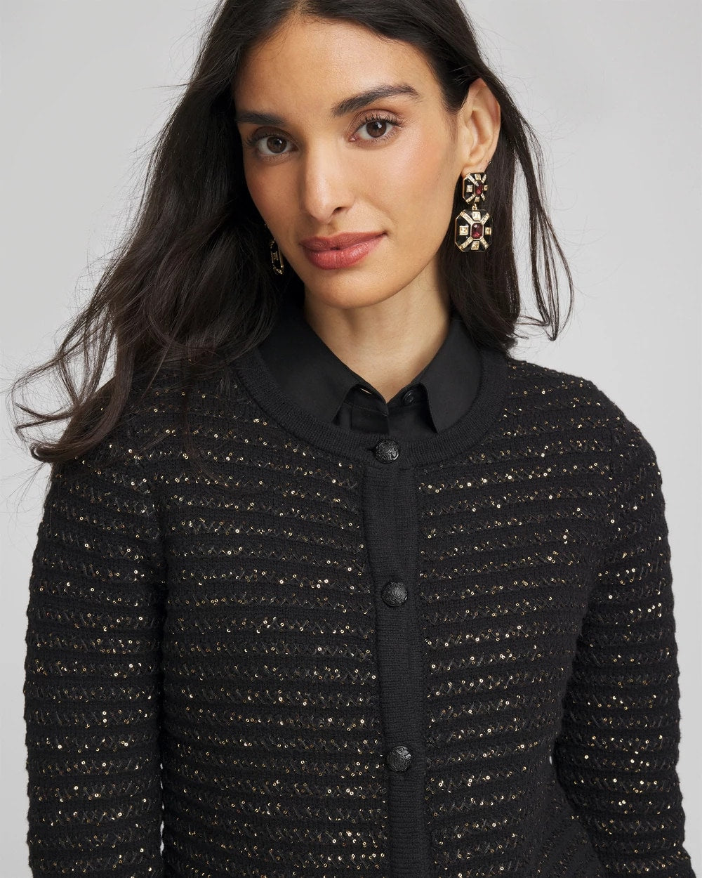 Chico's Shine Cropped Cardigan Black