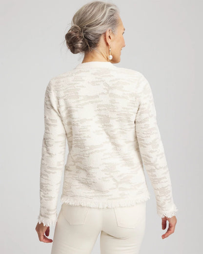 Chico's Fringe Textured V-Neck Cardigan English Cream