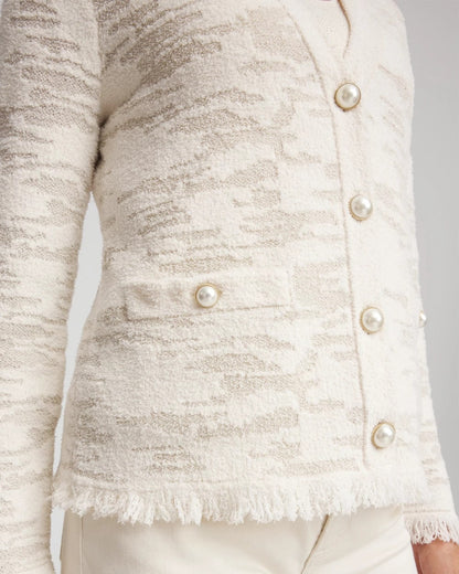 Chico's Fringe Textured V-Neck Cardigan English Cream