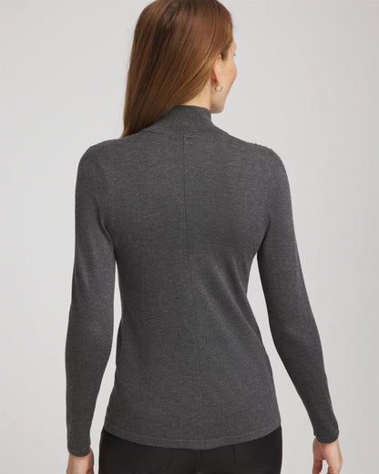 Chico's Ella Rhinestone Mockneck Sweater Graphite Gray