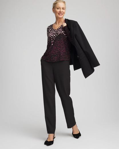 Chico's Ella Printed V-Neck Sweater Black