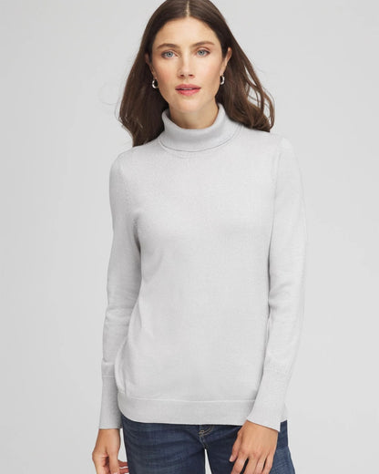 Chico's Metallic Turtleneck Pullover Sweaters Silver Glitter