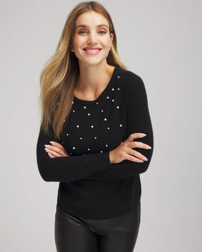 Chico's Embellished Cashmere Pullover Sweater Black