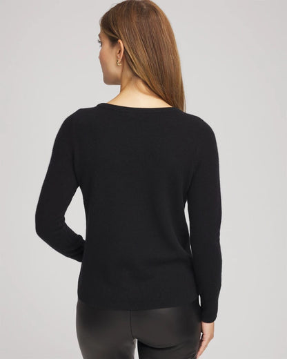 Chico's Embellished Cashmere Pullover Sweater Black