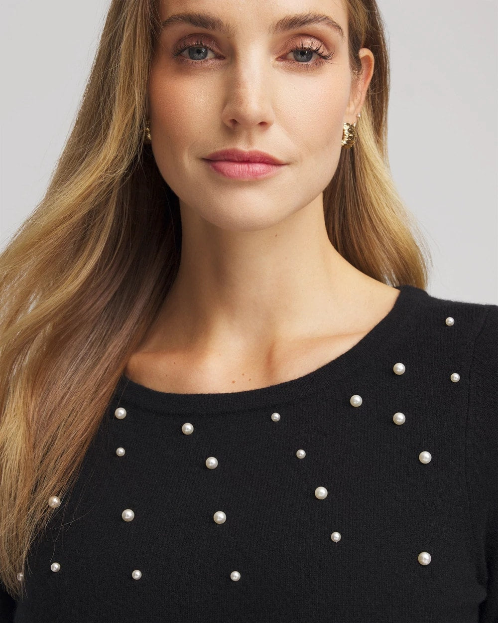 Chico's Embellished Cashmere Pullover Sweater Black
