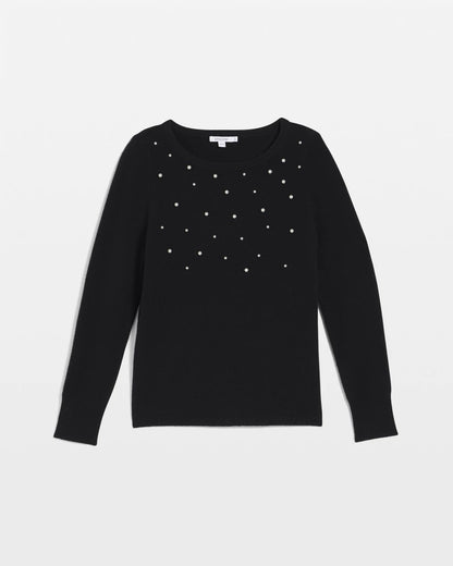 Chico's Embellished Cashmere Pullover Sweater Black