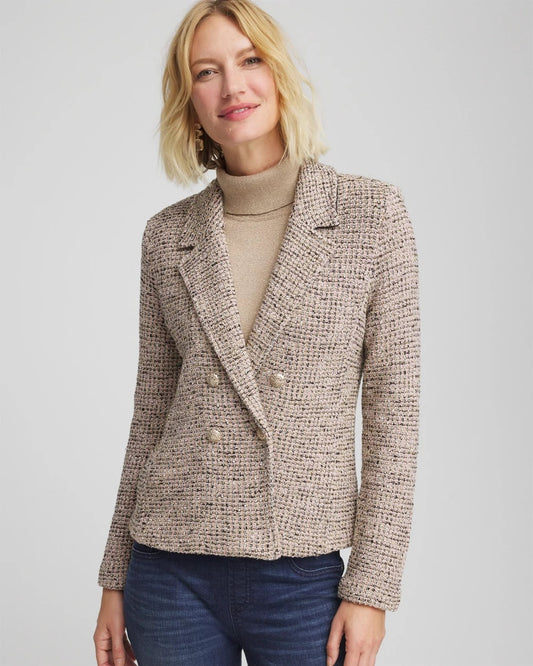 Chico's Double Breasted Tweed Blazer Smokey Taupe