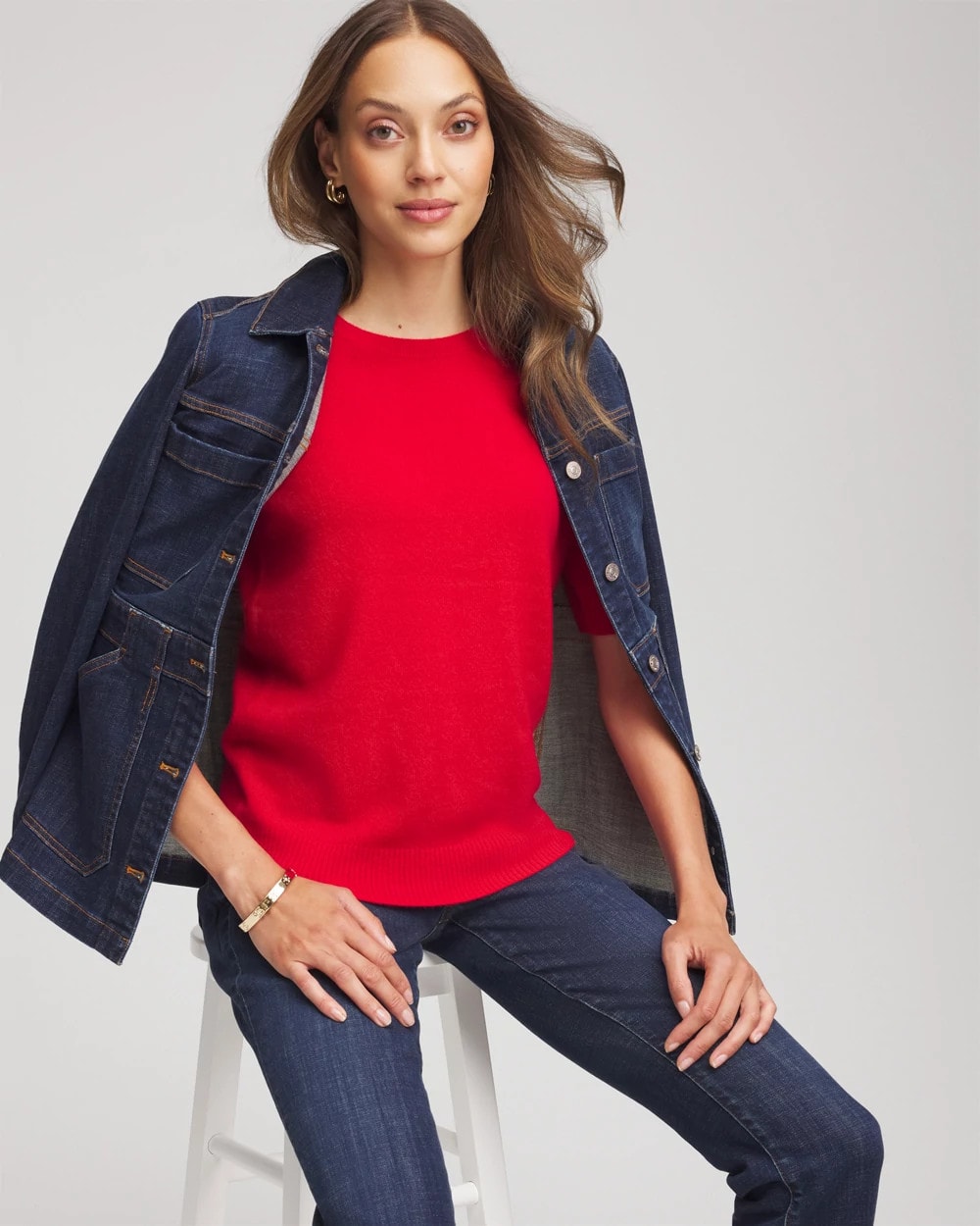 Chico's Crewneck Cashmere Pullover Sweater Red