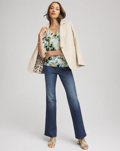 Chico's Printed Dolman V-Neck Pullover Sweater Blue Menthe