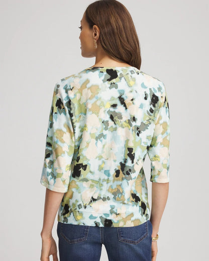 Chico's Printed Dolman V-Neck Pullover Sweater Blue Menthe