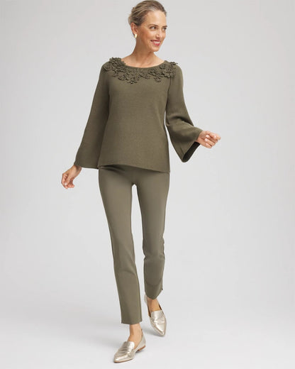 Chico's Appliqué Flared-Sleeve Sweater Nettle Leaf