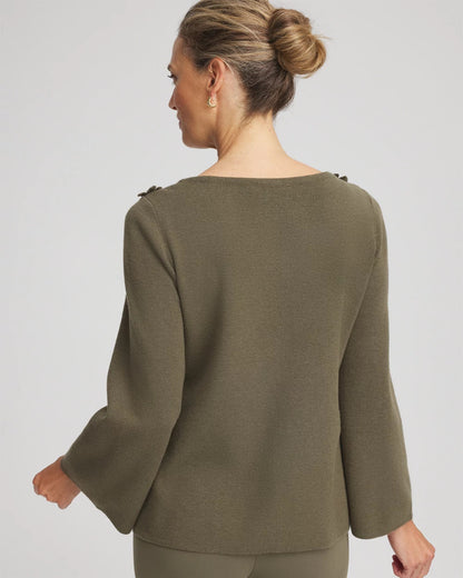 Chico's Appliqué Flared-Sleeve Sweater Nettle Leaf