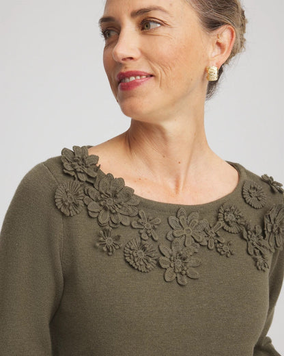 Chico's Appliqué Flared-Sleeve Sweater Nettle Leaf
