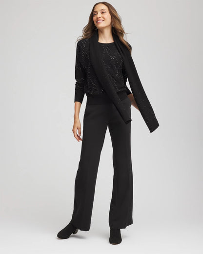 Chico's Ella Embellished Dolman Pullover Sweater Black