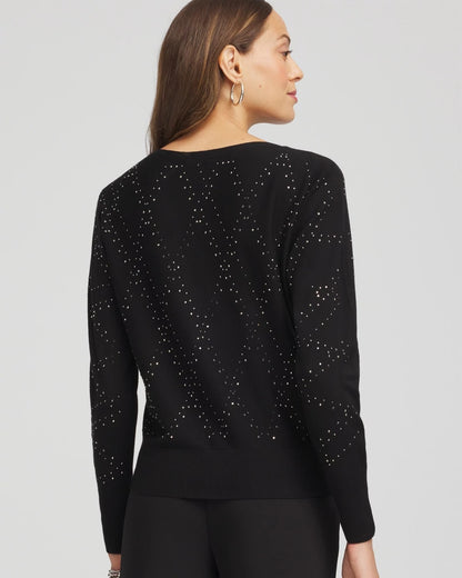Chico's Ella Embellished Dolman Pullover Sweater Black