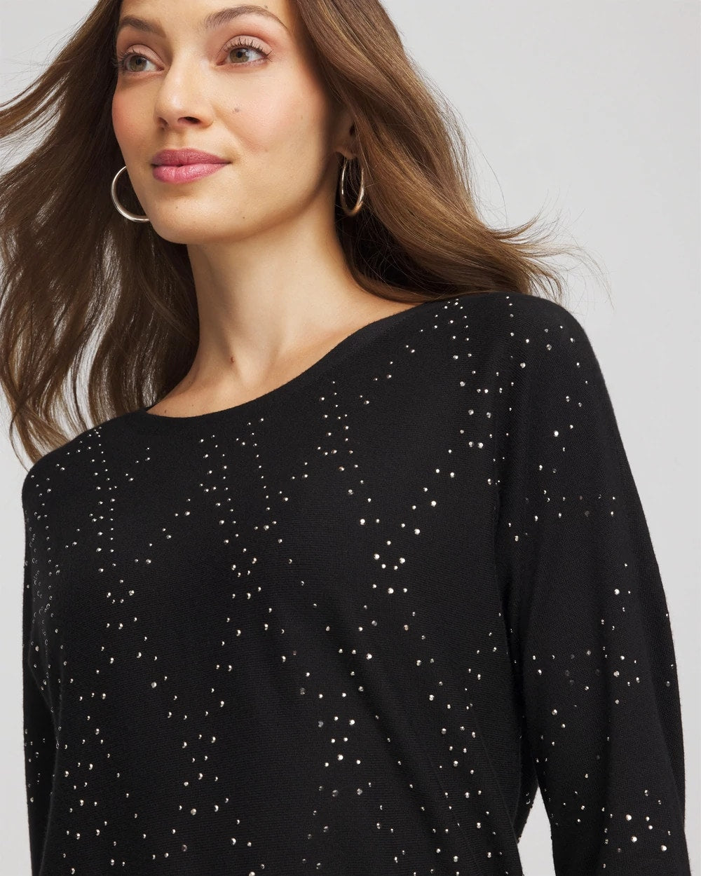Chico's Ella Embellished Dolman Pullover Sweater Black