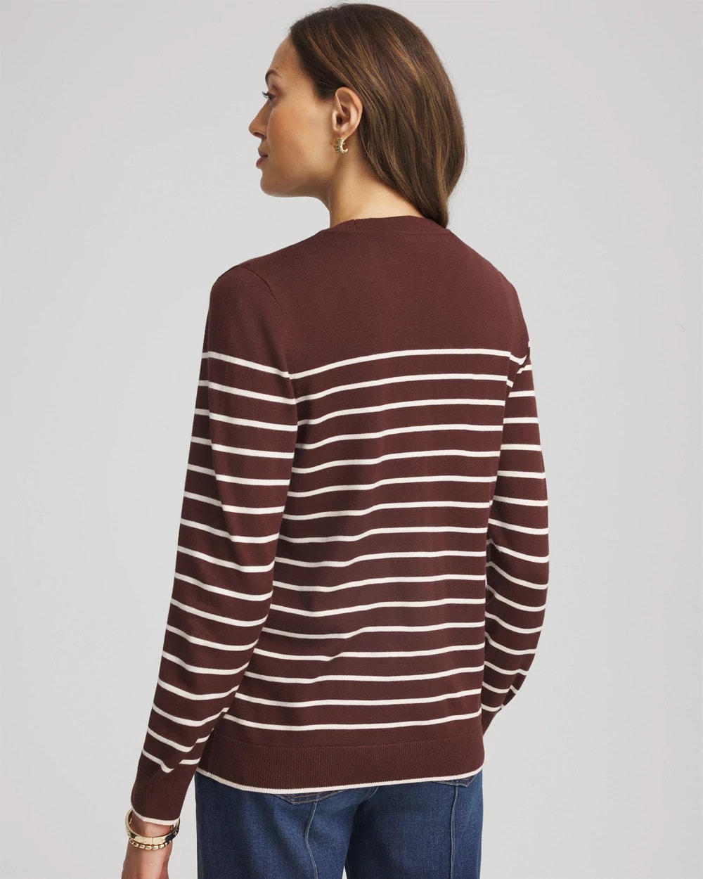 Chico's Ella Striped Long-Sleeve Cardigan Cacao