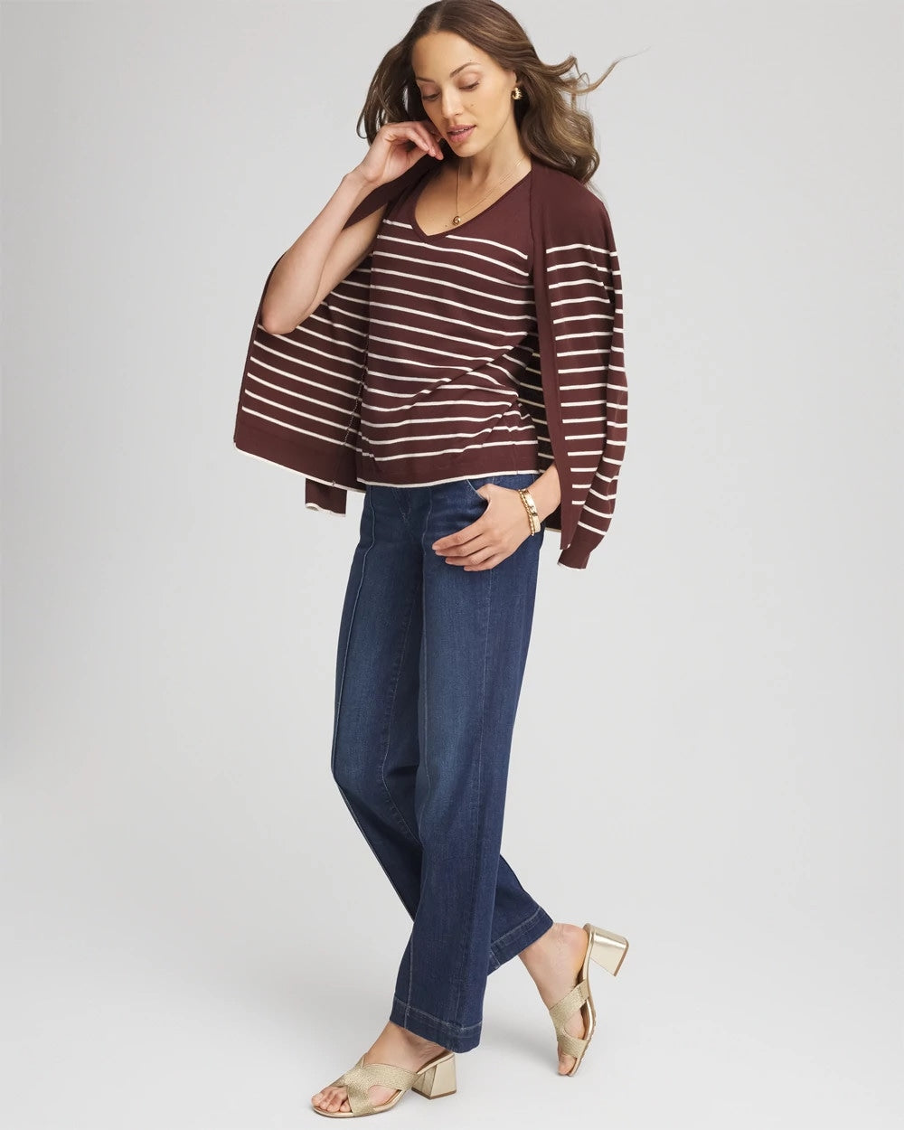 Chico's Ella Striped Sweater Tank Cacao