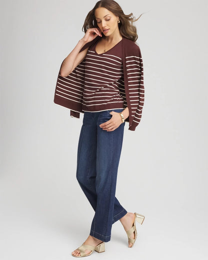 Chico's Ella Striped Sweater Tank Cacao