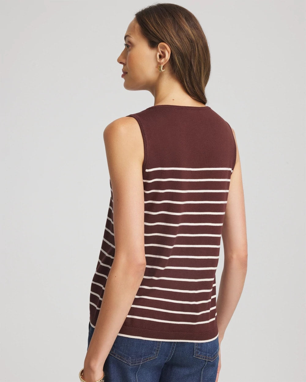 Chico's Ella Striped Sweater Tank Cacao