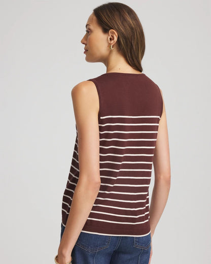 Chico's Ella Striped Sweater Tank Cacao