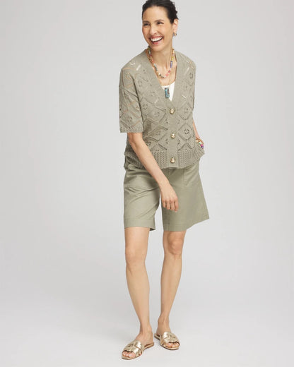 Chico's Short Button-down Cardigan Washed Sage