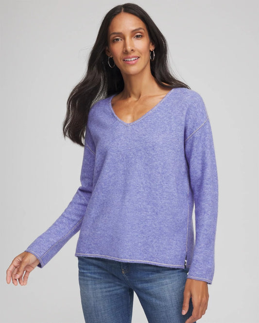 Chico's Contrast Stitch Detail Pullover Vibrant Iris