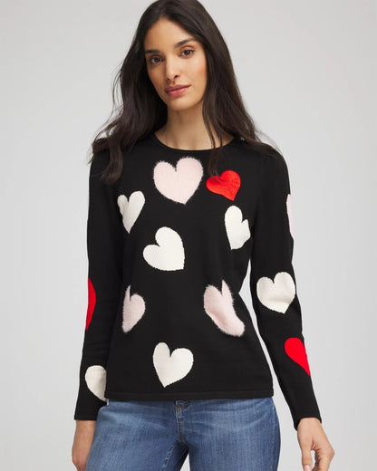 Chico's V-Day Multi-Heart Pullover Black