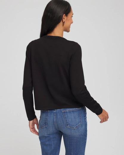 Chico's V-Day Embroidered Crewneck Cardigan Black