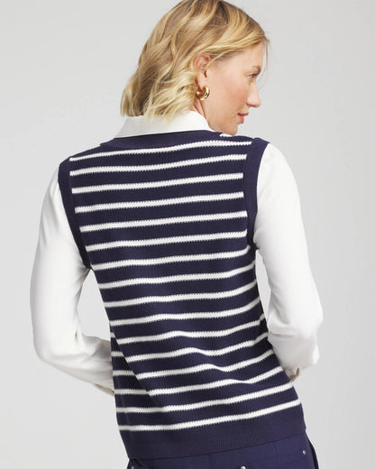 Chico's Striped V-Neck 2 in 1 Sweater Vest Passport Blue